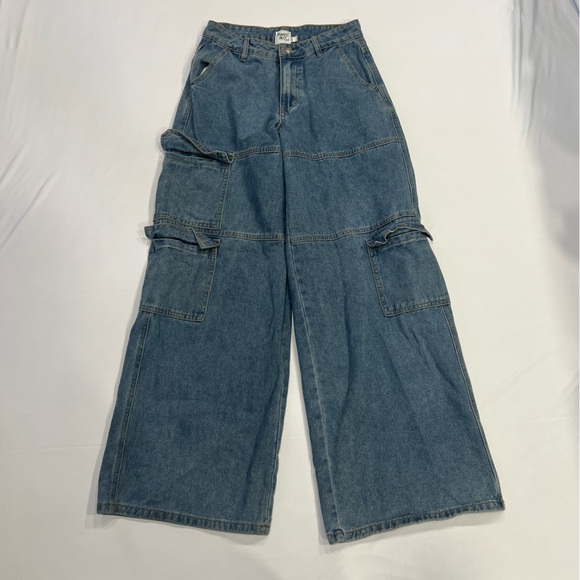 Princess Polly Denim - Princess Polly Wide Leg Cargo Jeans US 2 High Rise Light Wash Denim